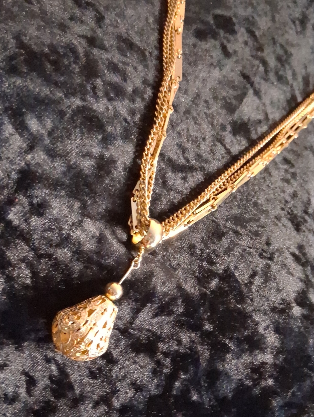 Gold Filigree Teardrop Pendant Multi-Strand Necklace - Women Jewelry